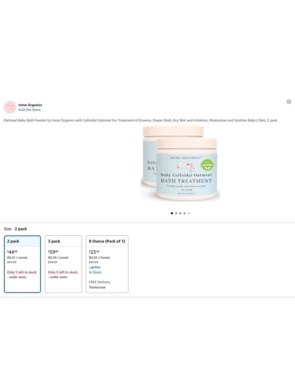 Irene Organics Baby Colloidal Oatmeal Bath Treatment 2 Pack